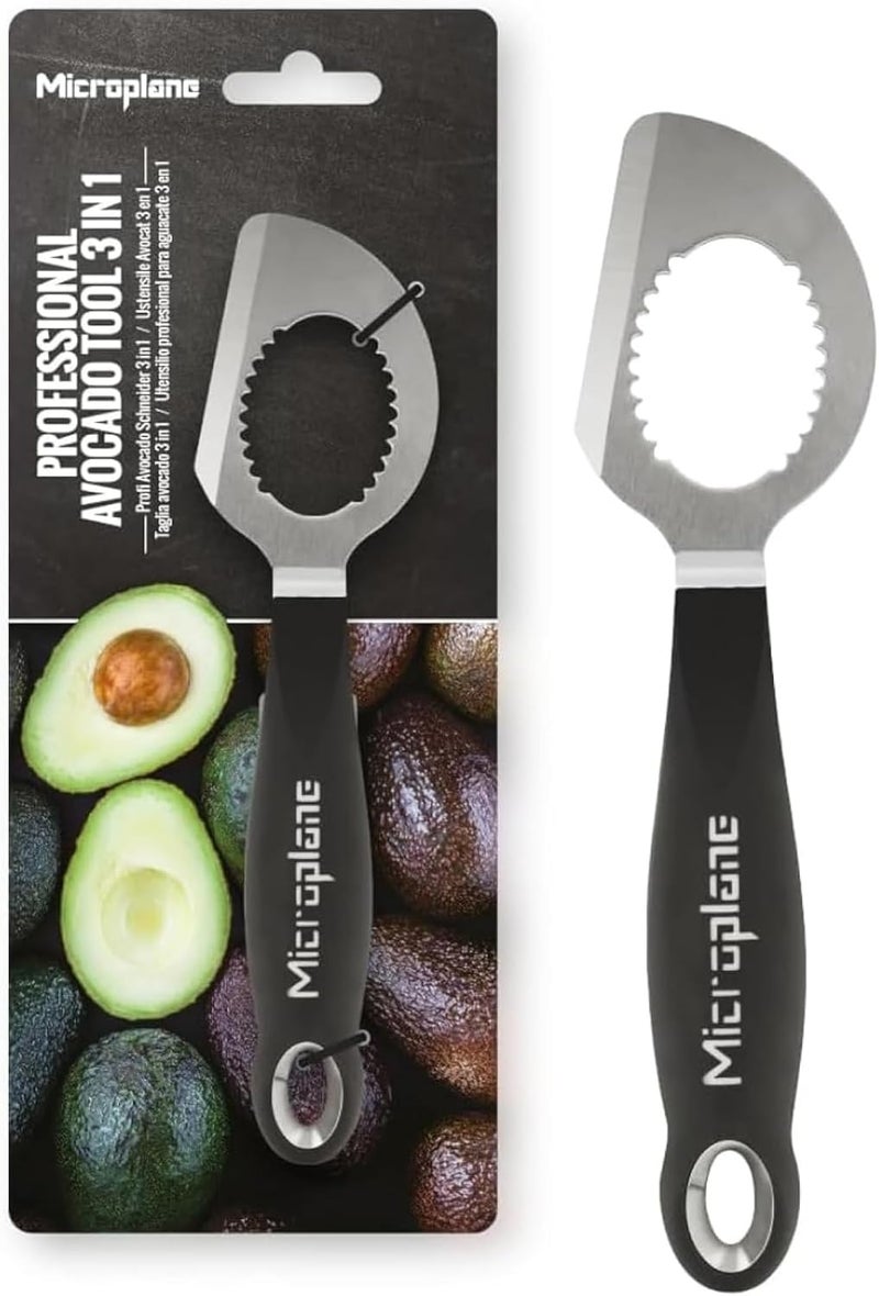 Microplane Avocado Tool | 3-in-1 Stainless Steel Avocado Slicer Tool, Pit Remover & Peeler with Soft Grip Handle | Avocado Cutter for Easy Prep | Dishwasher Safe - Image 1